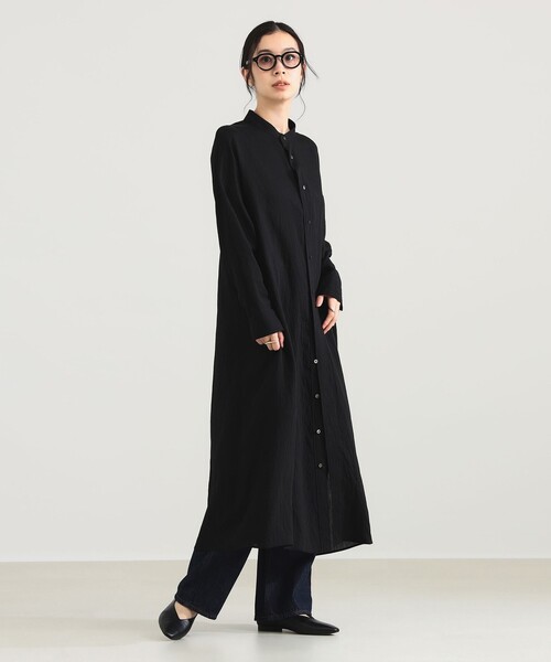 ティッカ　ソメロス社　スクエアビッグロングシャツ　ワンピース　ウォッシャブル　黒 ticca-033-10.jpg