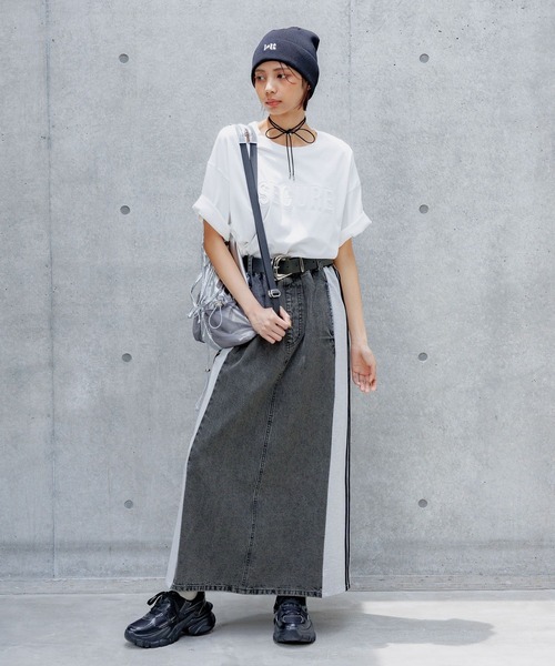 PAGEBOY（ページボーイ）の「ドッキングデニムスカート（スカート・レディース・ブラック/ブルー・FREE）」の4枚目の写真