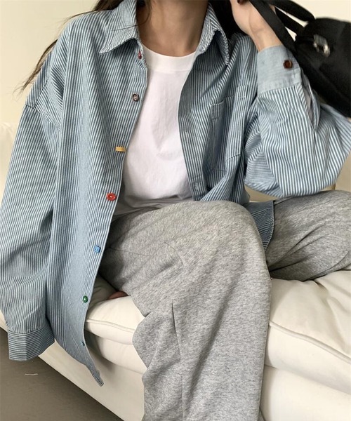 新品未使用　ハローボンジュール　アパルトモン　 ストライプオーバーシャツ　フリー ハローボンジュール アパルトモン 21AW ストライプシャツ - メルカリ