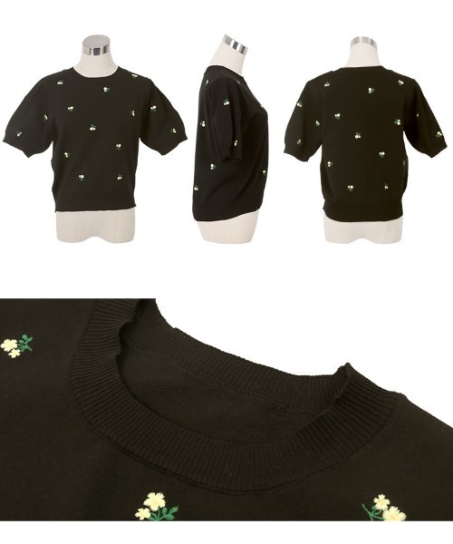 KOBE LETTUCE(コウベレタス)の「総柄刺繍ニットトップス(ニット/セーター・レディース・イエロー/グレー/ブラック・M)」の9枚目の写真