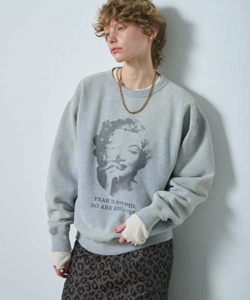 トレーナー スウェット 「KHA:KI / カーキ」DAMAGE SWEAT SHIRT My MUSE レディース KHA:KI / カーキ」DAMAGE SWEAT SHIRT My MUSE（スウェット