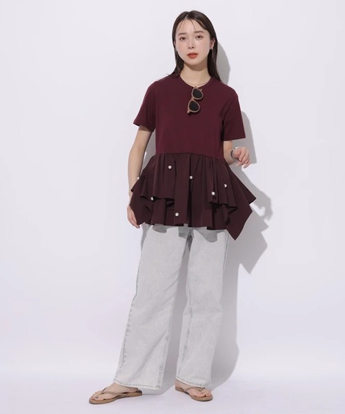 【25日迄の限定価格・美品・1回着用】MystradaドッキングパールTサイズ１ タフタドッキングパールTシャツ（Tシャツ/カットソー