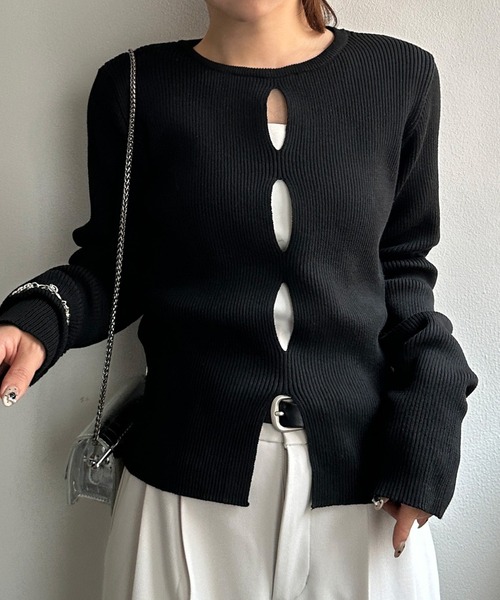 solleim（ソルレム）の「フロントホールリブニット（ニット/セーター・レディース・アイボリー/ブラック/ボルドー・M/L）」の2枚目の写真