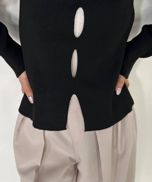 solleim（ソルレム）の「フロントホールリブニット（ニット/セーター・レディース・アイボリー/ブラック/ボルドー・M/L）」の6枚目の写真