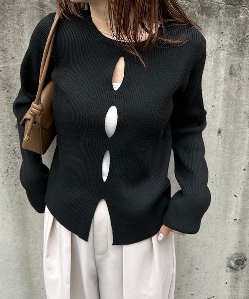 solleim（ソルレム）の「フロントホールリブニット（ニット/セーター・レディース・アイボリー/ブラック/ボルドー・M/L）」の4枚目の写真