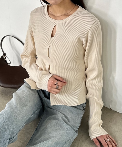 solleim（ソルレム）の「フロントホールリブニット（ニット/セーター・レディース・アイボリー/ブラック/ボルドー・M/L）」の11枚目の写真