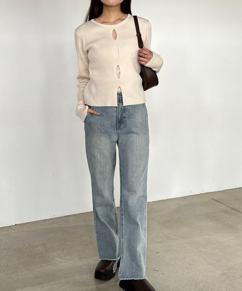 solleim（ソルレム）の「フロントホールリブニット（ニット/セーター・レディース・アイボリー/ブラック/ボルドー・M/L）」の13枚目の写真