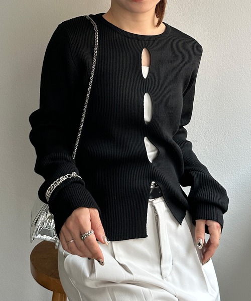 solleim（ソルレム）の「フロントホールリブニット（ニット/セーター・レディース・アイボリー/ブラック/ボルドー・M/L）」の20枚目の写真