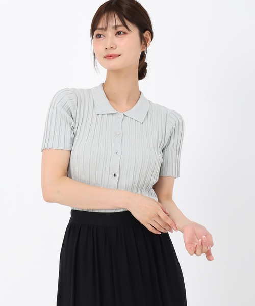 MISCH MASCH（ミッシュマッシュ）の「ポロ衿半袖リブニット（ニット/セーター・レディース・ブラック/シルバー/ホワイト・ﾌﾘ-）」の14枚目の写真