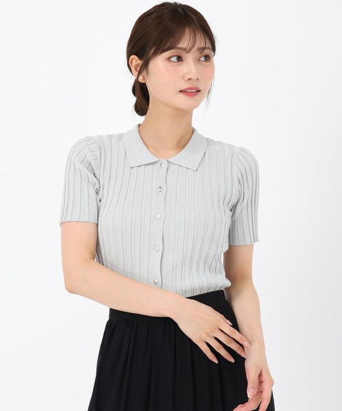 MISCH MASCH（ミッシュマッシュ）の「ポロ衿半袖リブニット（ニット/セーター・レディース・ブラック/シルバー/ホワイト・ﾌﾘ-）」の16枚目の写真