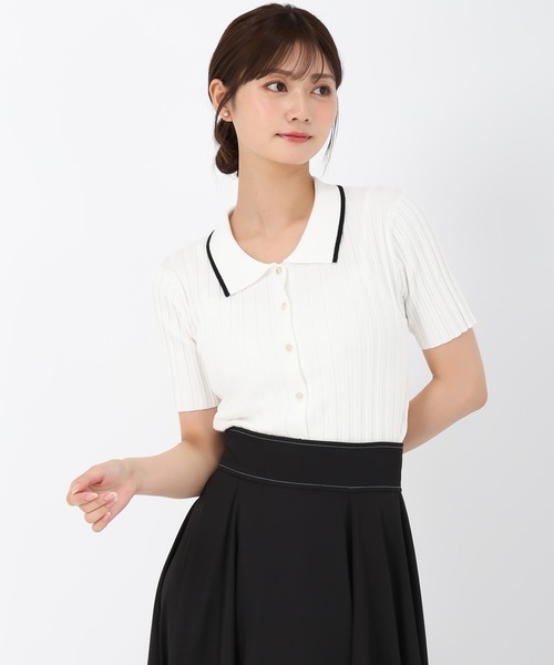 MISCH MASCH（ミッシュマッシュ）の「ポロ衿半袖リブニット（ニット/セーター・レディース・ブラック/シルバー/ホワイト・ﾌﾘ-）」の20枚目の写真