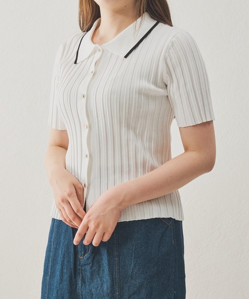 MISCH MASCH（ミッシュマッシュ）の「ポロ衿半袖リブニット（ニット/セーター・レディース・ブラック/シルバー/ホワイト・ﾌﾘ-）」の22枚目の写真