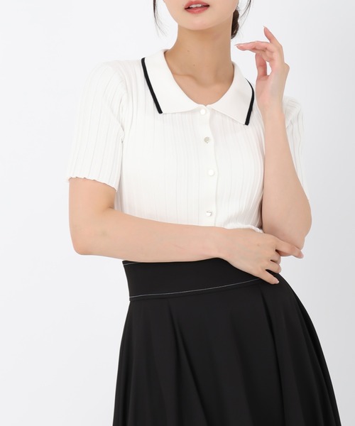 MISCH MASCH（ミッシュマッシュ）の「ポロ衿半袖リブニット（ニット/セーター・レディース・ブラック/シルバー/ホワイト・ﾌﾘ-）」の21枚目の写真