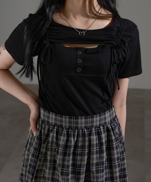 apres jour mignon(アプレジュールミニョン)の「フロントオープンリボントップス【ZOZOTOWN限定アイテム】(Tシャツ/カットソー・レディース・ブラック/杢グレー/オフホワイト・X-LARGE/フリー)」の11枚目の写真