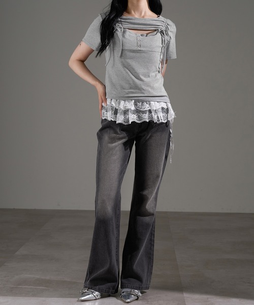 apres jour mignon(アプレジュールミニョン)の「フロントオープンリボントップス【ZOZOTOWN限定アイテム】(Tシャツ/カットソー・レディース・ブラック/杢グレー/オフホワイト・X-LARGE/フリー)」の21枚目の写真