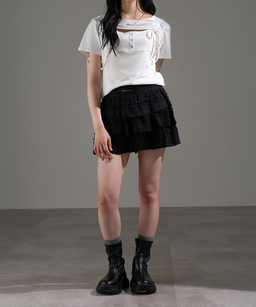 apres jour mignon(アプレジュールミニョン)の「フロントオープンリボントップス【ZOZOTOWN限定アイテム】(Tシャツ/カットソー・レディース・ブラック/杢グレー/オフホワイト・X-LARGE/フリー)」の9枚目の写真