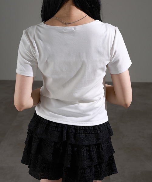 apres jour mignon(アプレジュールミニョン)の「フロントオープンリボントップス【ZOZOTOWN限定アイテム】(Tシャツ/カットソー・レディース・ブラック/杢グレー/オフホワイト・X-LARGE/フリー)」の6枚目の写真
