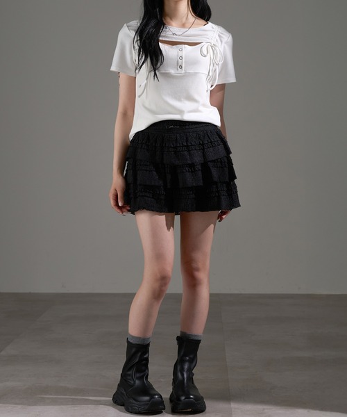 apres jour mignon(アプレジュールミニョン)の「フロントオープンリボントップス【ZOZOTOWN限定アイテム】(Tシャツ/カットソー・レディース・ブラック/杢グレー/オフホワイト・X-LARGE/フリー)」の4枚目の写真