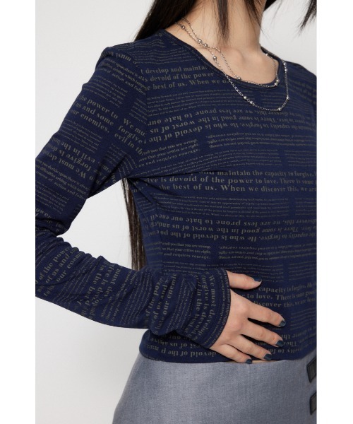 LAGUA GEM（ラグアジェム）の「SENTENCE LOGO PRINT トップス（Tシャツ/カットソー・レディース・ネイビー/ブラック/ホワイト・FREE）」の7枚目の写真