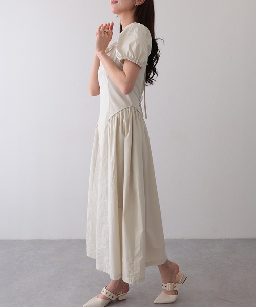 Lace Ladies（レースレディース）の「ソリッドカラー スクエアネック パフスリーブ ギャザー ワンピース（ワンピース・レディース・イエロー/アイボリー・FREE）」の12枚目の写真