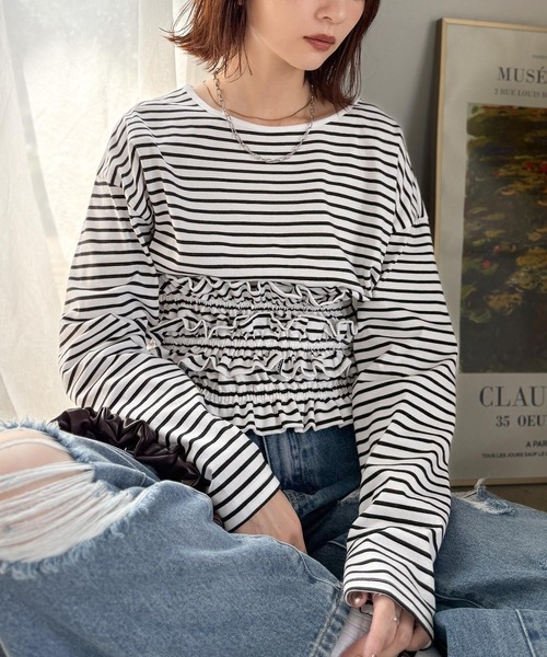 classicalelf(クラシカルエルフ)の「甘すぎない大人なフェミニン◎フリルビスチェベルトセットカットソートップス(長袖)(Tシャツ/カットソー・レディース・ブラック系その他/ホワイト系その他/オートミール/チャコール/ブラック・X-LARGE/SMALL/MEDIUM/LARGE)」の7枚目の写真