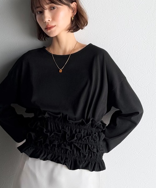 classicalelf(クラシカルエルフ)の「甘すぎない大人なフェミニン◎フリルビスチェベルトセットカットソートップス(長袖)(Tシャツ/カットソー・レディース・ブラック系その他/ホワイト系その他/オートミール/チャコール/ブラック・X-LARGE/SMALL/MEDIUM/LARGE)」の14枚目の写真