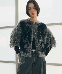 【TEN by LA BELLE ETUDE】レース刺繍MIXモチーフ×ループフリンジニットカーディガン