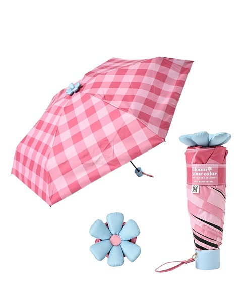 collex（コレックス）の「Ohana Parasol 折りたたみ日傘 チェック【assa】（折りたたみ傘・レディース・レッド/ブルー・フリー）」の2枚目の写真