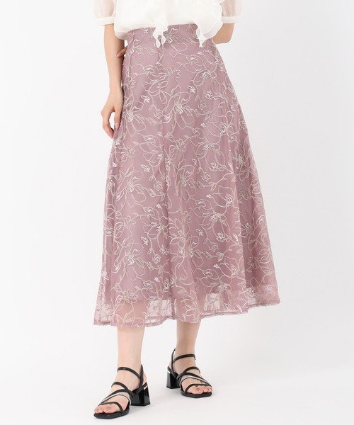 MISCH MASCH(ミッシュマッシュ)の「ループラメ刺繍スカート(スカート・レディース・ブラウン/ピンク/グレー・S/M)」の3枚目の写真