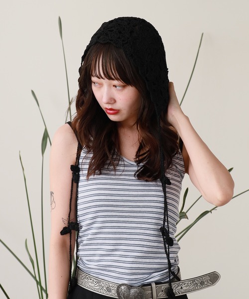 ROOPTOKYO(ループトウキョウ)の「OKUOKU 0909/オクオク サイドストラップ クロシェ 編み ビーニーキャップ 夏物 夏服(ニットキャップ/ビーニー・レディース・ブラック系その他2/ブラック系その他/ブラック系その他3/ワイン系2/ホワイト系その他/ホワイト系その他3/ベージュ系その他2/カーキ系3/グレー系その他2・FREE)」の5枚目の写真