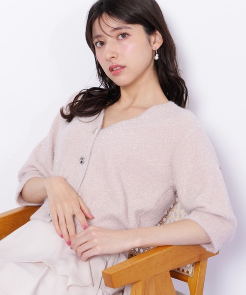 JILL by JILL STUART（ジルバイジルスチュアート）の「◇ラメフェザー半袖カーディガン（ニット/セーター・レディース・グリーン/ピンク/グレー・FREE）」の3枚目の写真