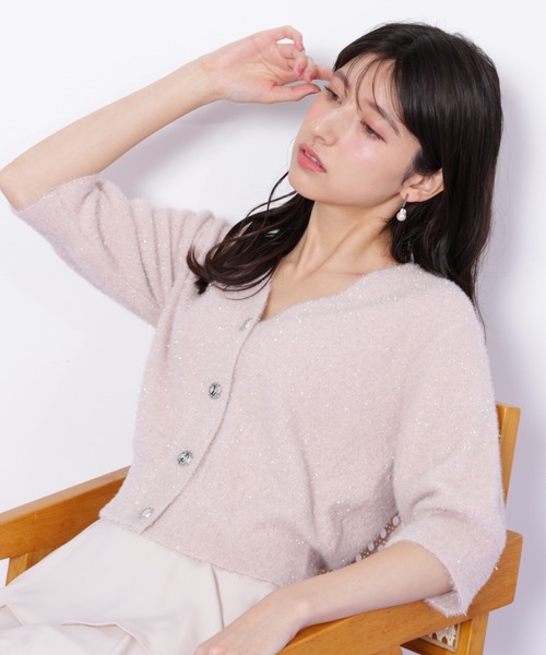 JILL by JILL STUART（ジルバイジルスチュアート）の「◇ラメフェザー半袖カーディガン（ニット/セーター・レディース・グリーン/ピンク/グレー・FREE）」の5枚目の写真