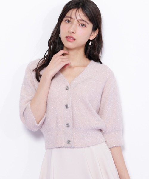 JILL by JILL STUART（ジルバイジルスチュアート）の「◇ラメフェザー半袖カーディガン（ニット/セーター・レディース・グリーン/ピンク/グレー・FREE）」の6枚目の写真
