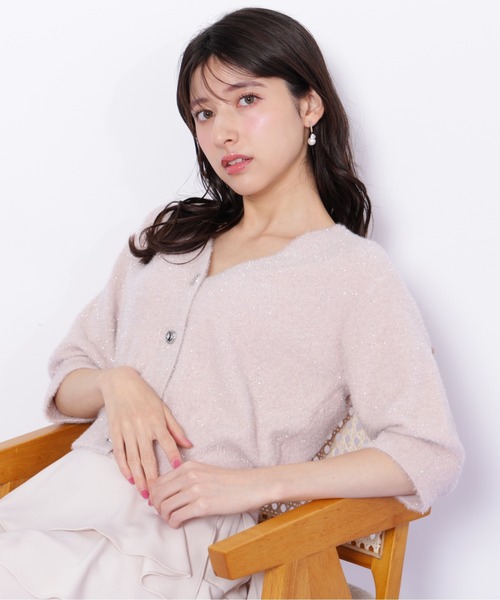 JILL by JILL STUART（ジルバイジルスチュアート）の「◇ラメフェザー半袖カーディガン（ニット/セーター・レディース・グリーン/ピンク/グレー・FREE）」の4枚目の写真