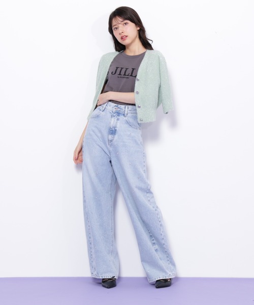 JILL by JILL STUART（ジルバイジルスチュアート）の「◇ラメフェザー半袖カーディガン（ニット/セーター・レディース・グリーン/ピンク/グレー・FREE）」の12枚目の写真