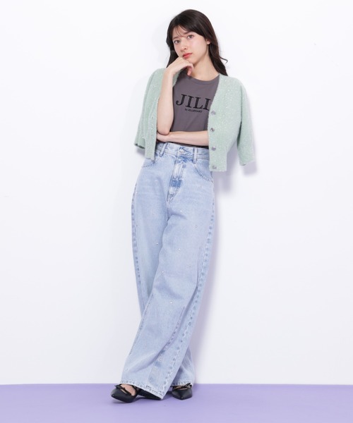 JILL by JILL STUART（ジルバイジルスチュアート）の「◇ラメフェザー半袖カーディガン（ニット/セーター・レディース・グリーン/ピンク/グレー・FREE）」の14枚目の写真