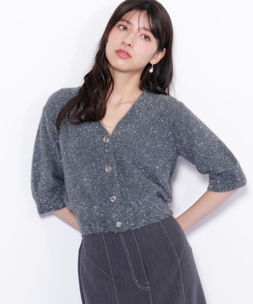 JILL by JILL STUART（ジルバイジルスチュアート）の「◇ラメフェザー半袖カーディガン（ニット/セーター・レディース・グリーン/ピンク/グレー・FREE）」の17枚目の写真