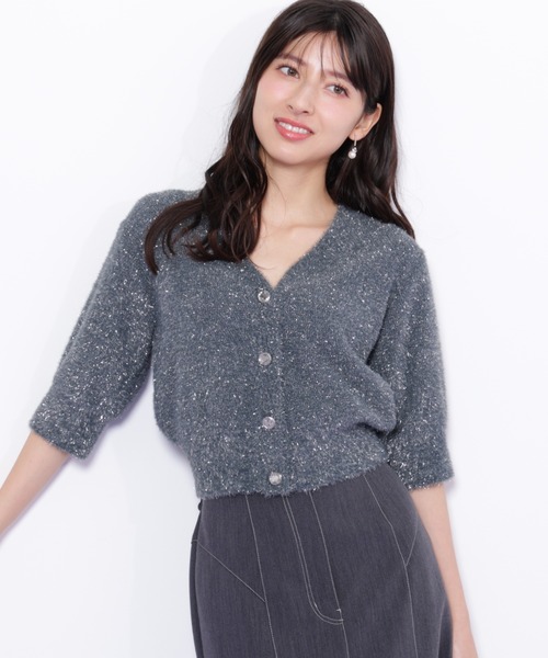 JILL by JILL STUART（ジルバイジルスチュアート）の「◇ラメフェザー半袖カーディガン（ニット/セーター・レディース・グリーン/ピンク/グレー・FREE）」の18枚目の写真