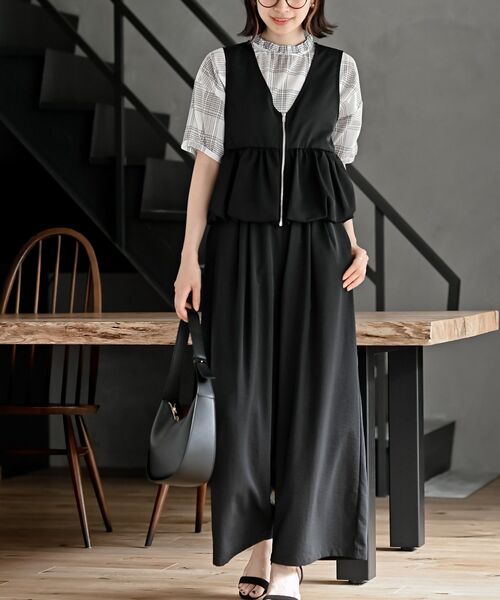 バルーンショートベスト＋ワイドパンツセットアップ