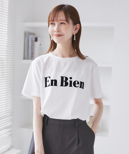 ROPE' PICNIC（ロペピクニック）の「【UVカット・接触冷感・汗染み加工】フロッキーロゴTシャツ（Tシャツ/カットソー・レディース・カーキ/モスグリーン/ホワイト/チャコールグレー・38）」の2枚目の写真