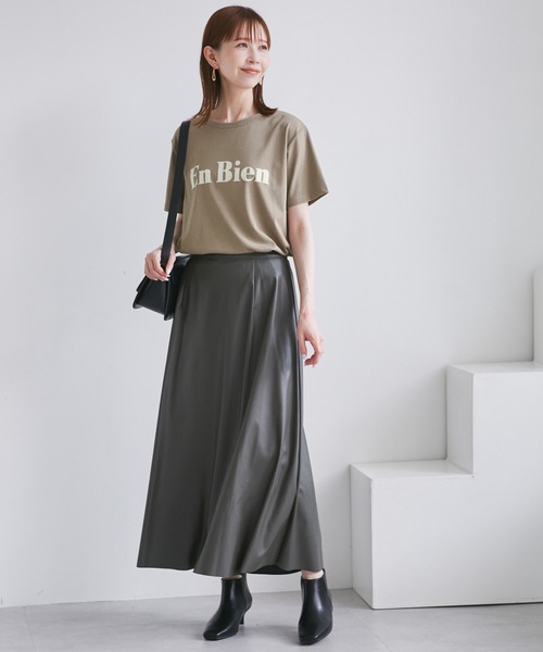 ROPE' PICNIC（ロペピクニック）の「【UVカット・接触冷感・汗染み加工】フロッキーロゴTシャツ（Tシャツ/カットソー・レディース・カーキ/モスグリーン/ホワイト/チャコールグレー・38）」の5枚目の写真