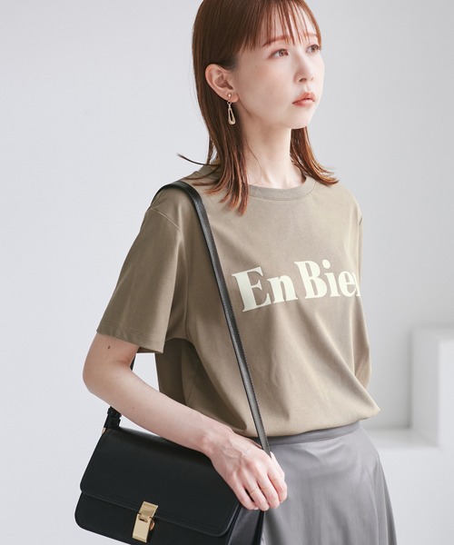 ROPE' PICNIC（ロペピクニック）の「【UVカット・接触冷感・汗染み加工】フロッキーロゴTシャツ（Tシャツ/カットソー・レディース・カーキ/モスグリーン/ホワイト/チャコールグレー・38）」の7枚目の写真