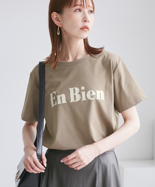 ROPE' PICNIC（ロペピクニック）の「【UVカット・接触冷感・汗染み加工】フロッキーロゴTシャツ（Tシャツ/カットソー・レディース・カーキ/モスグリーン/ホワイト/チャコールグレー・38）」の8枚目の写真