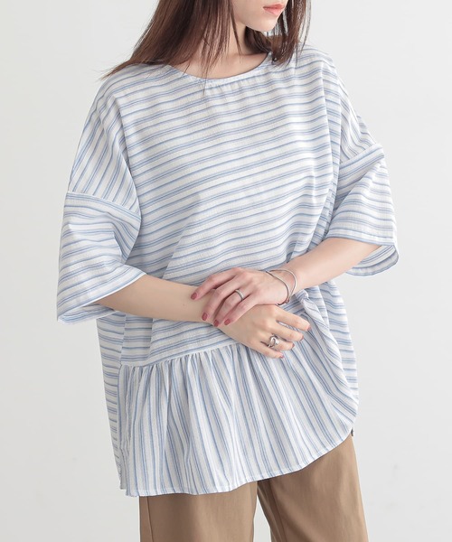 n'OrLABEL(ノアールレーベル)の「ドルマンアシメボーダーブラウス(シャツ/ブラウス・レディース・ベージュ/ブラック/ブルー・FREE)」の12枚目の写真
