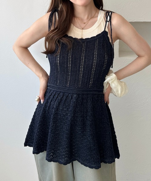 apres jour clair（アプレジュールクレア）の「【apres jour clair】ラメニットキャミチュニック（チュニック・レディース・ネイビー/アイボリー/ブラウン系その他・フリー/X-LARGE）」の3枚目の写真