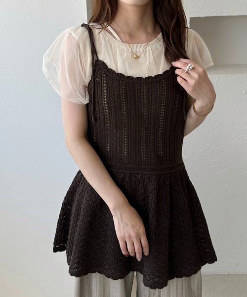 apres jour clair（アプレジュールクレア）の「【apres jour clair】ラメニットキャミチュニック（チュニック・レディース・ネイビー/アイボリー/ブラウン系その他・フリー/X-LARGE）」の4枚目の写真