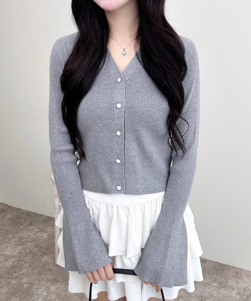 INGNI（イング）の「【WEB限定】フレアスリーブリブニットカーディガン（カーディガン/ボレロ・レディース・ブラック/アイボリー/グレー/ボルドー・M）」の3枚目の写真