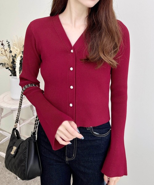 INGNI（イング）の「【WEB限定】フレアスリーブリブニットカーディガン（カーディガン/ボレロ・レディース・ブラック/アイボリー/グレー/ボルドー・M）」の4枚目の写真