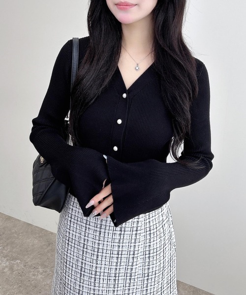 INGNI（イング）の「【WEB限定】フレアスリーブリブニットカーディガン（カーディガン/ボレロ・レディース・ブラック/アイボリー/グレー/ボルドー・M）」の18枚目の写真