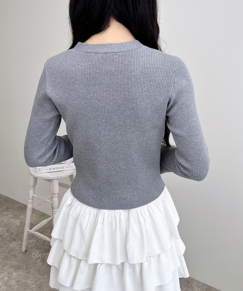 INGNI（イング）の「【WEB限定】フレアスリーブリブニットカーディガン（カーディガン/ボレロ・レディース・ブラック/アイボリー/グレー/ボルドー・M）」の8枚目の写真